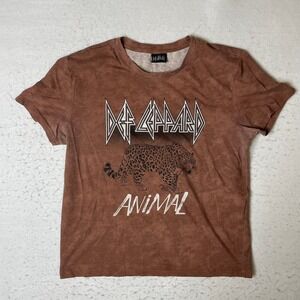 Def Leppard Animal Graphic T-Shirt Mens Medium Brown Short‎ Sleeve Rock Band Tee
